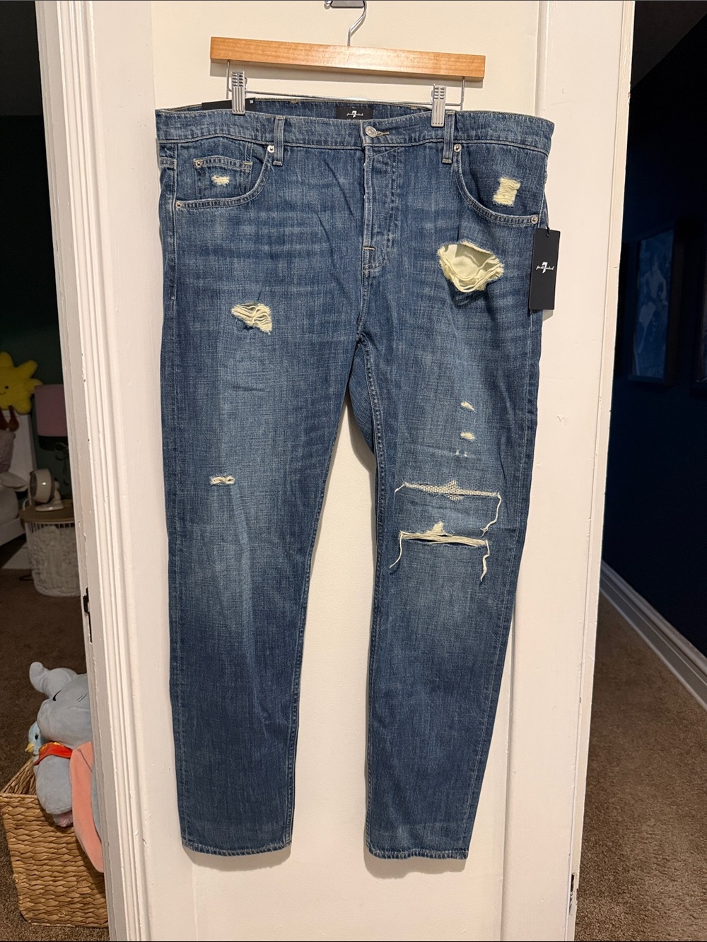 Distressed Men's Blue Denim Jeans